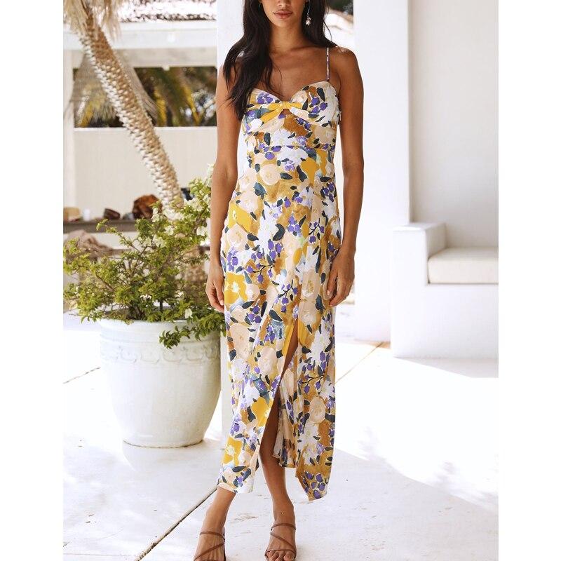 Summer Fashion Chiffon Vintage Dress Women Flower Printed Sleeveless Long Dress For Women Sexy Bandage Backless Dresses 24999