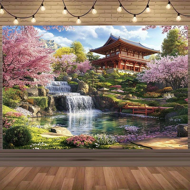 2D Plan 1 Japanese Zen Cherry Blossom Garden Background Cloth, Party and Photography 180X110