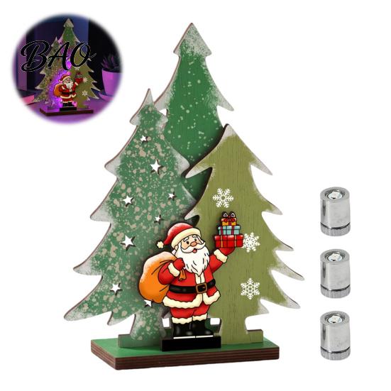 Festive Home Decoration Wooden Christmas Tree Table Decor with LED Light, Rustic Standing Sign Ornament Reindeer Santa Claus for Holiday Tiered Tray,
