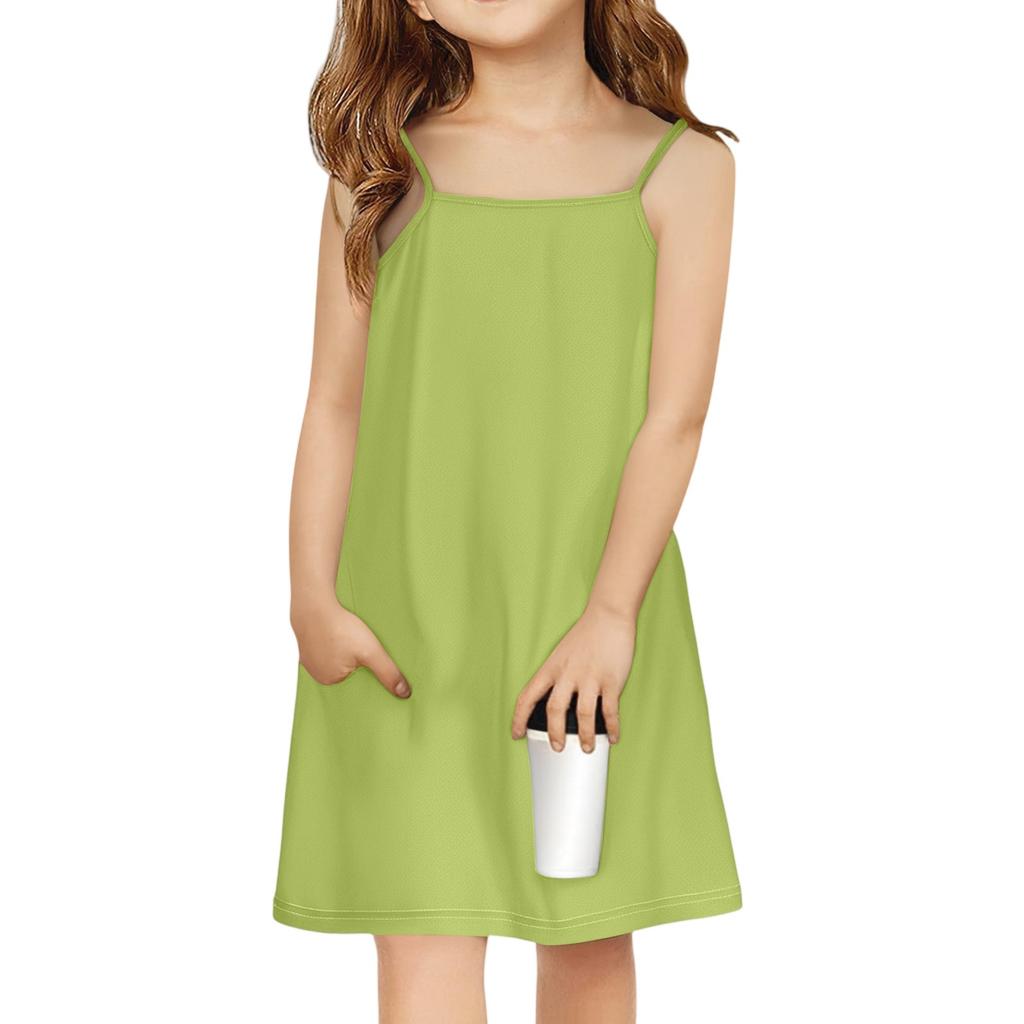 Children's Sleeveless Square Neck Summer A-Line Casual Holiday Suspender Dress