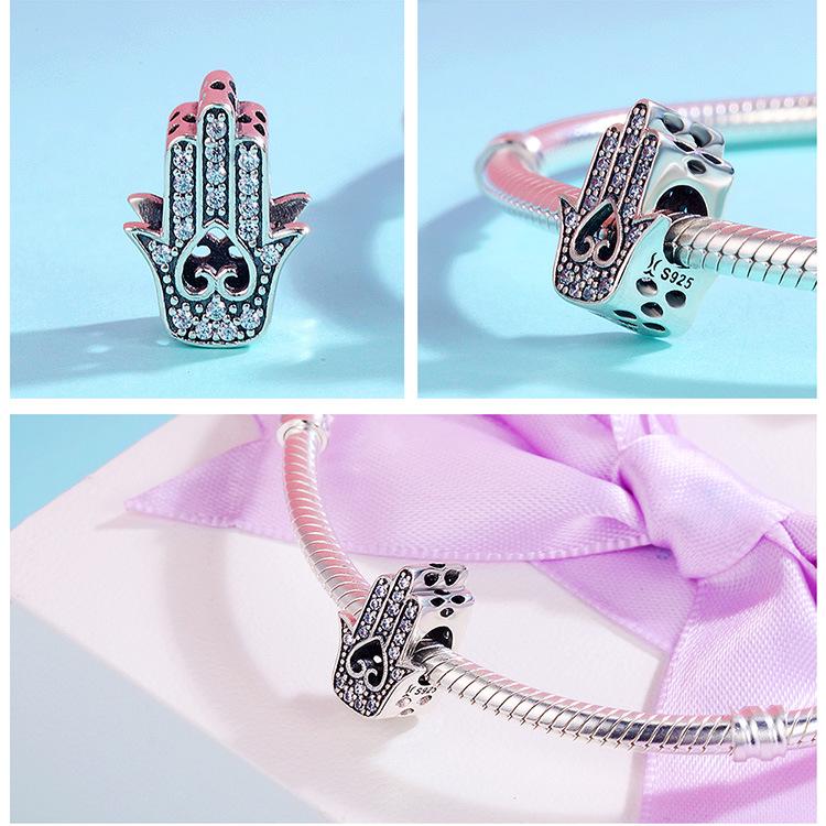 Veloco Sterling Silver s925 Fatima Hand Beads Women's Bracelet DIY Accessory
