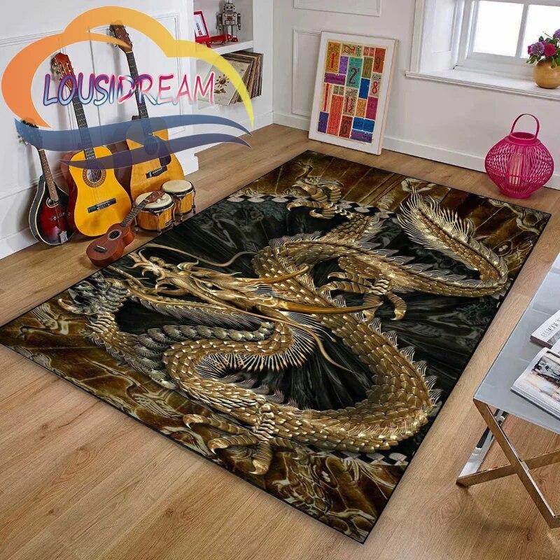 Chinese Dragon or Mythical  Playroom and Bedroom Plush Carpet Non-slip  Soft Play Mat Bed Area Rug Parlor Decor