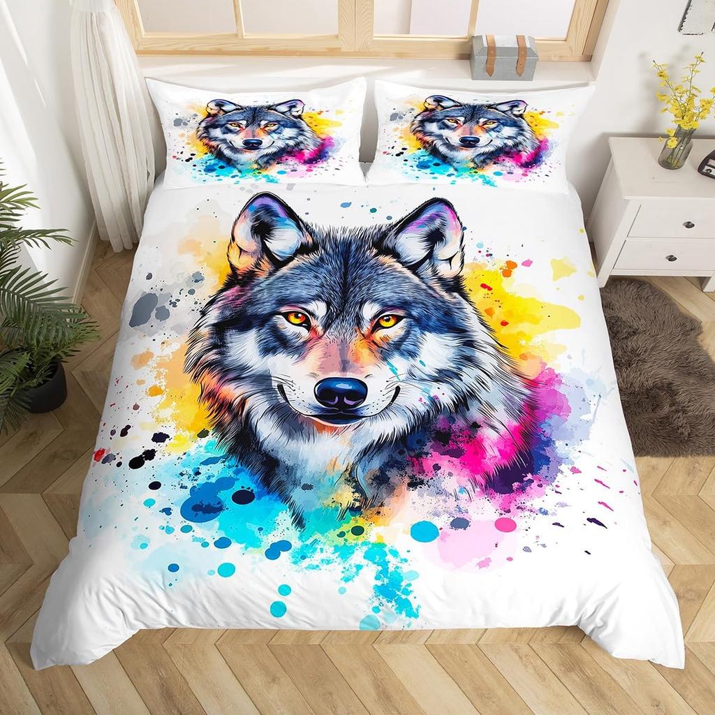 Comforter Boys Bedding Set Wolf Print Comforter Queen Size For Kids Man Girls Animal Print Pattern