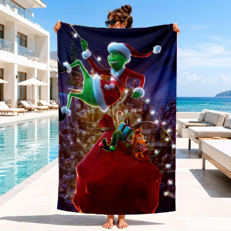 Green monster Christmas Spirit Beach Towel, Microfiber Beach Towel, Perfect For Pool, Beach, Travel, Home Decor Beach Party Fan gifts