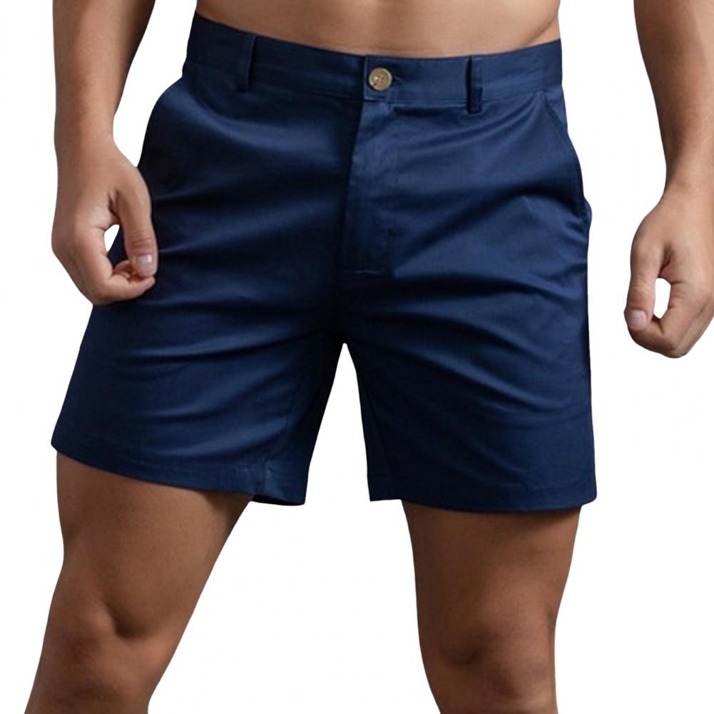 Men Summer Cargo Shorts Mid-rise Button Zipper Fly Pockets Shorts Solid Color Straight Leg Casual Short Pants Streetwear