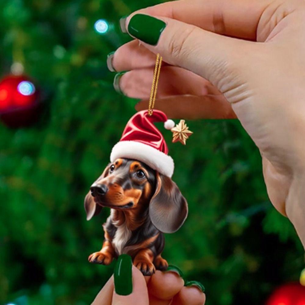 

2D Christmas Ornaments Cute Dog Car Hanging Flat Christmas Tree Pendant Gift 1