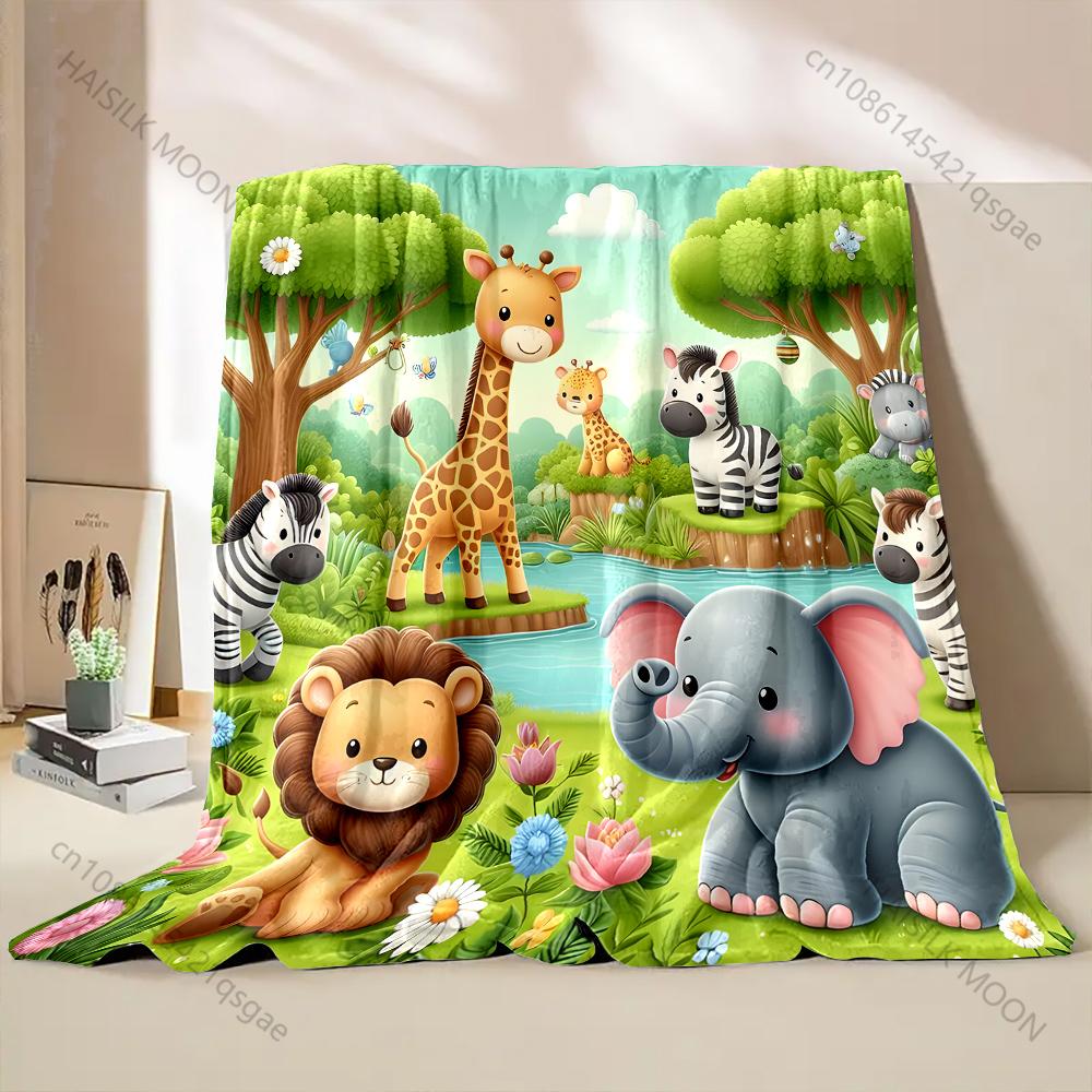 Cartoon Animal Park Printed Blanket Warm and Soft for Home Travel Blanket Sofa Bedding Camping Picnic Car Office Cover Blanket