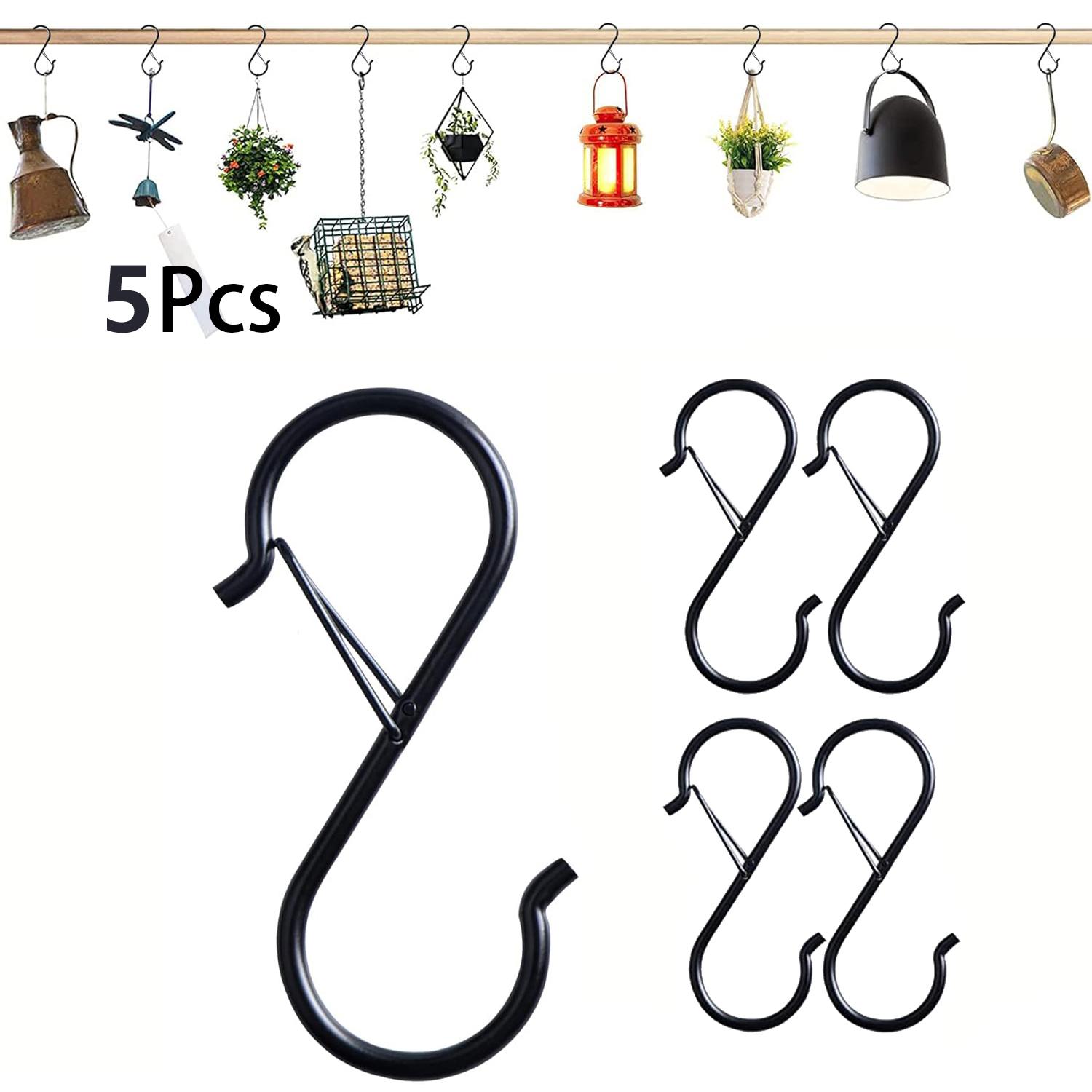Crochets en S avec boucle de sécurité, crochets en métal robustes en forme de S pour suspendre des plantes 5pcs