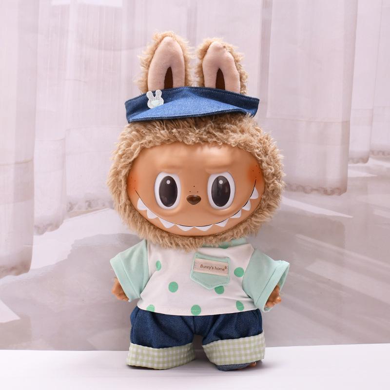 38cm Labubu Plush Doll Casual Outfit Set with Hat (Clothes Only)