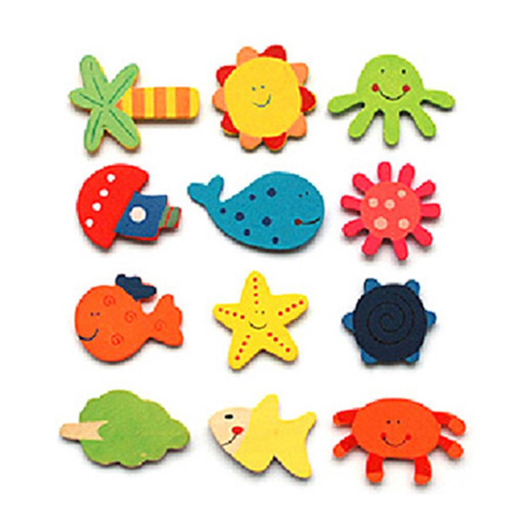 12st färgglada barn baby trä tecknad kylmagnet barn barn pedagogisk leksak