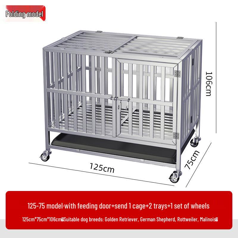 Stainless Steel Dog Cage with Toilet, for Small to Large Breeds, Full Square Tube Design, Suitable for Golden Retrievers.