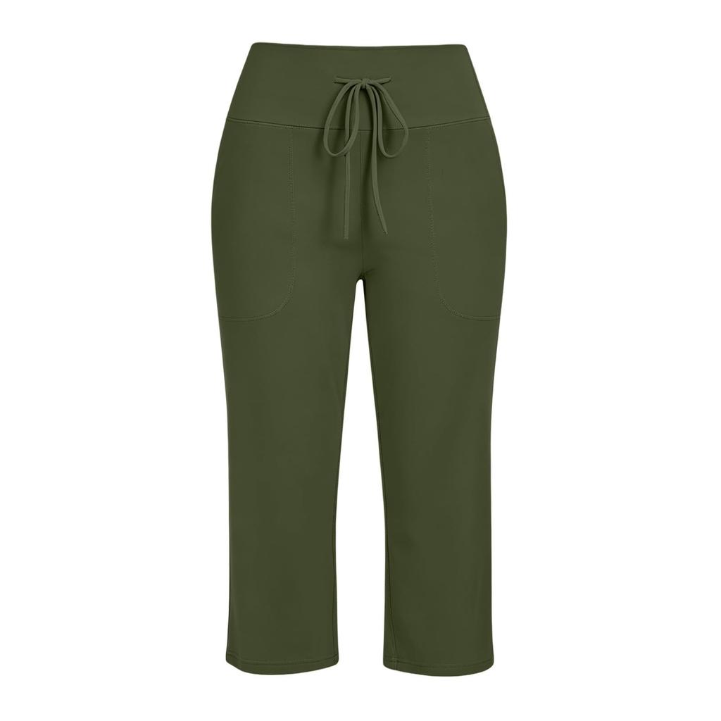 Women Summer Casual Drawstring Waist Wide Leg Cropped Pants with Pockets Lightweight Loose Fit Lounge Capri Trousers for Yoga and Everyday Wear