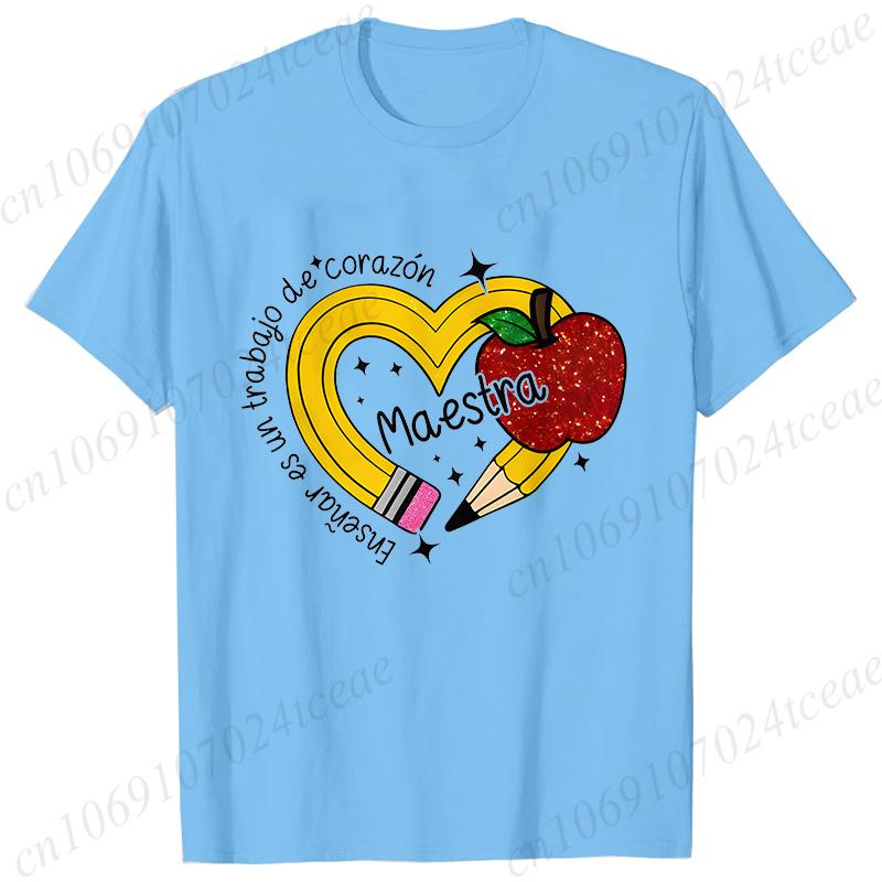 Casual Pencil MAESTRA Print Teachers Girl T-shirts Casual Short Sleeve Womens T-shirt Round Neck Fashion Teacher Tee Clothing
