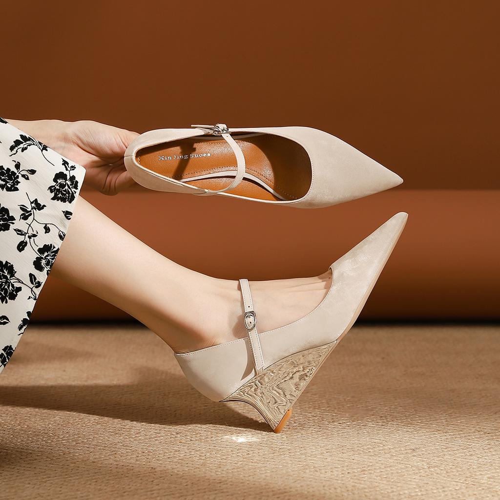 363-1 Niche temperament word with wedge heel single shoes autumn fashion new shallow mouth heightening women's shoes high heel single shoes