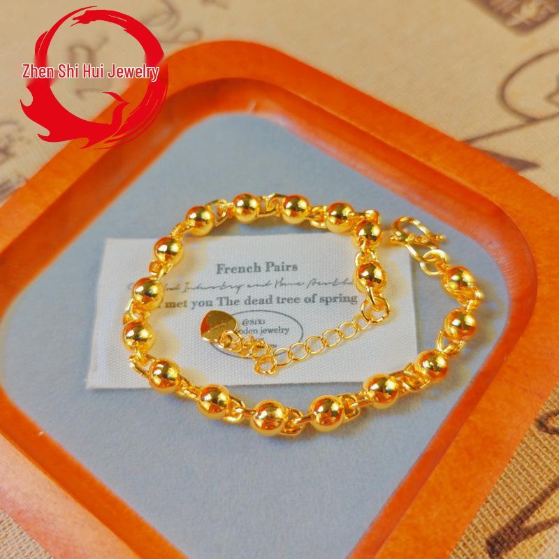 

Vietnam Gold-Plated Buddhist Prayer Bead Bracelet - Women s Frosted Round Beads