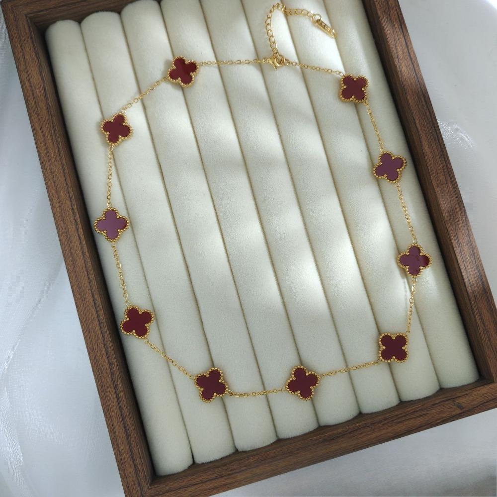 18K10 Flower Four-leaf Clover Necklace Light Luxury Non-fading Titanium Steel Ten Flower Necklace Women's Fashion Clavicle Chain