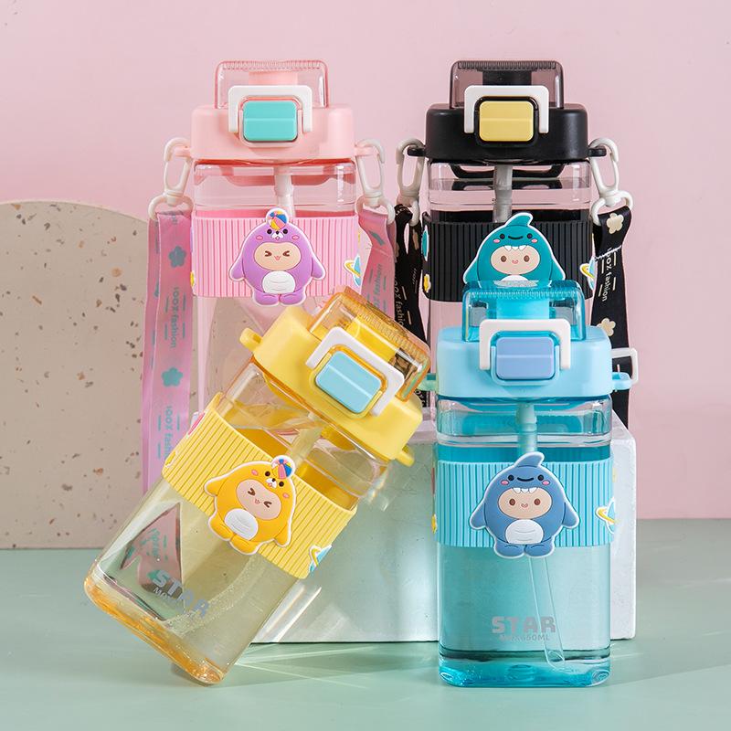 Water Bottle Egg Square Plastic Cup High Value Convenient Sports Straw Water Cup Large Capacity Convenient Travel Cute Accompanying Cup