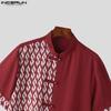 INCERUN Men Stand Collar T Shirt Vintage Printed Short Sleeve Tops