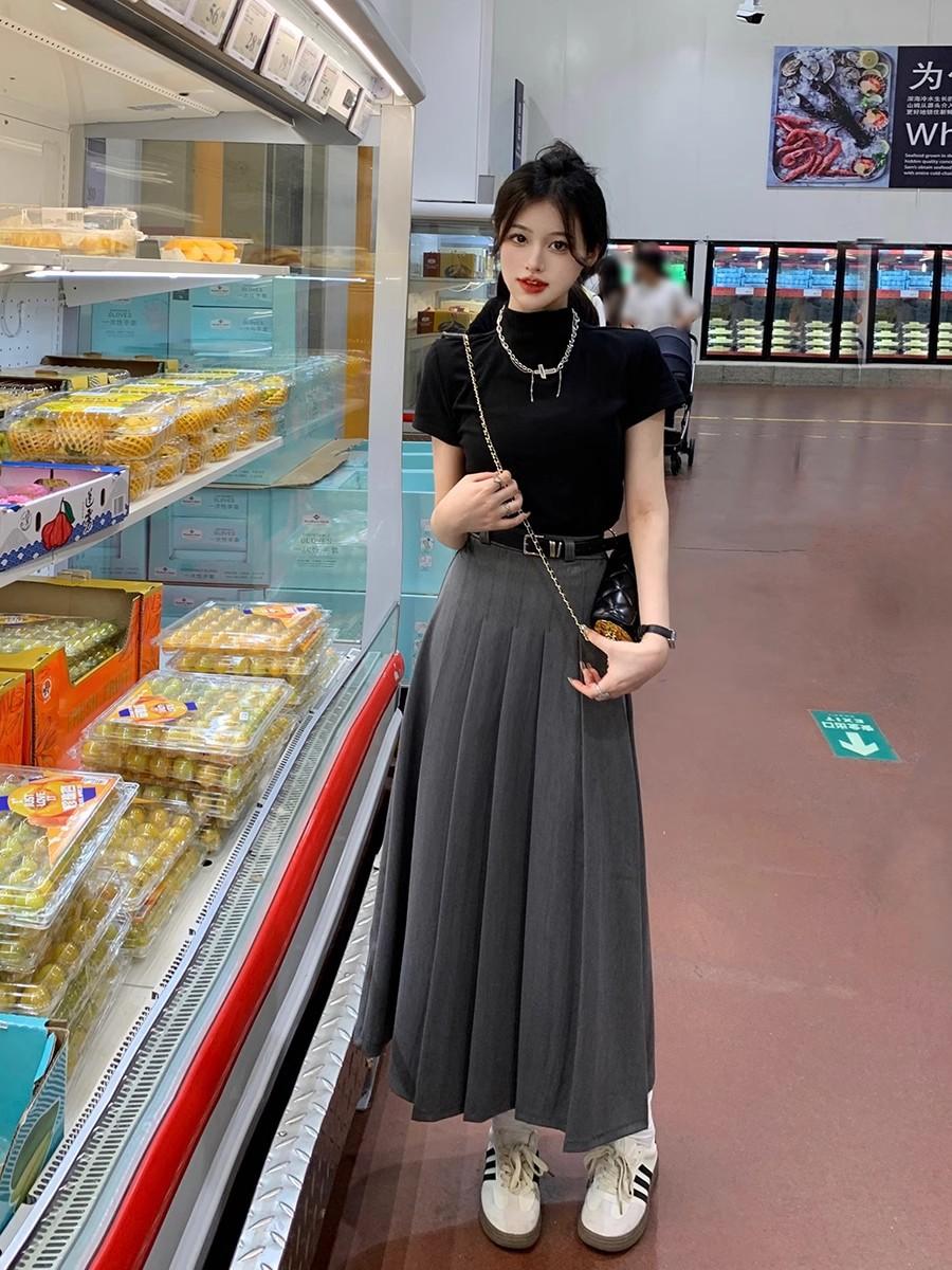 

T-shirt jacket JK uniform shirt a-shaped skirt dress pleated skirt women s autumn, winter, spring and summer two-piece suit skirt S