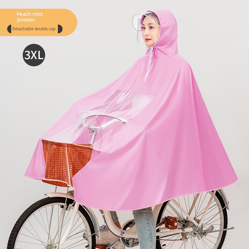 Bicycle Raincoat, All-In-One Rainproof Poncho for Junior High School Students, Transparent Double Brimmed Poncho for Cycling To School