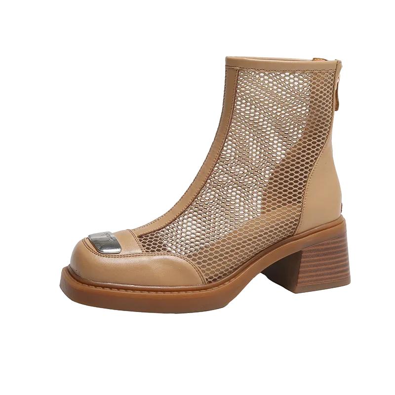 Cool Boots  Mesh Hollow Short Boots Spring/summer 2025 Women's Casual and Fashionable High Heels  Internet Famous Boots