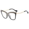 Light luxury cat eye metal sunglasses, high-end personality, square and round face, small face, large frame, trendy retro leopard print sunglasses