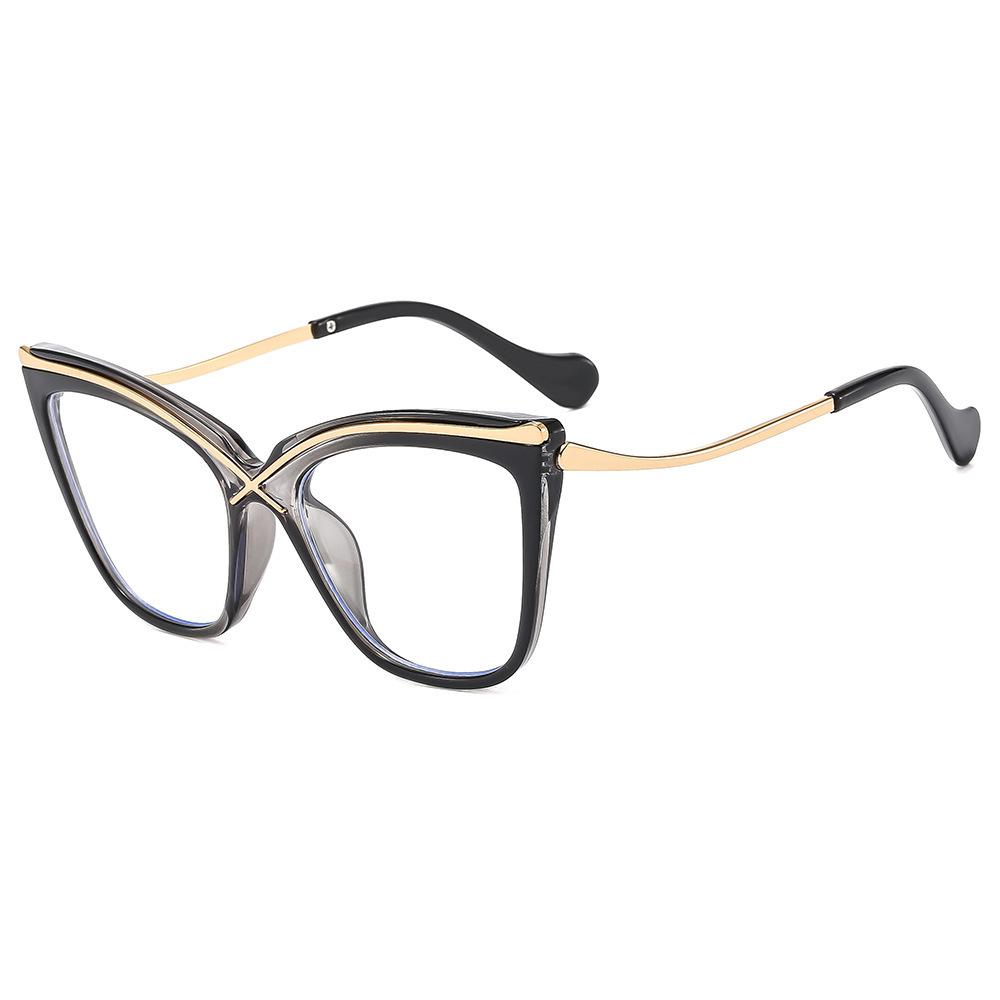 Light luxury cat eye metal sunglasses, high-end personality, square and round face, small face, large frame, trendy retro leopard print sunglasses