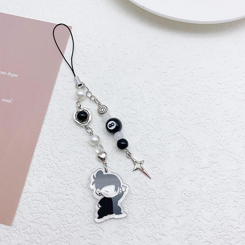 Creative Anime Gojo Geto Phone Lanyard Y2K Black Beaded Cross Phone Chain  Mobile Phone Charm For Fan Gifts