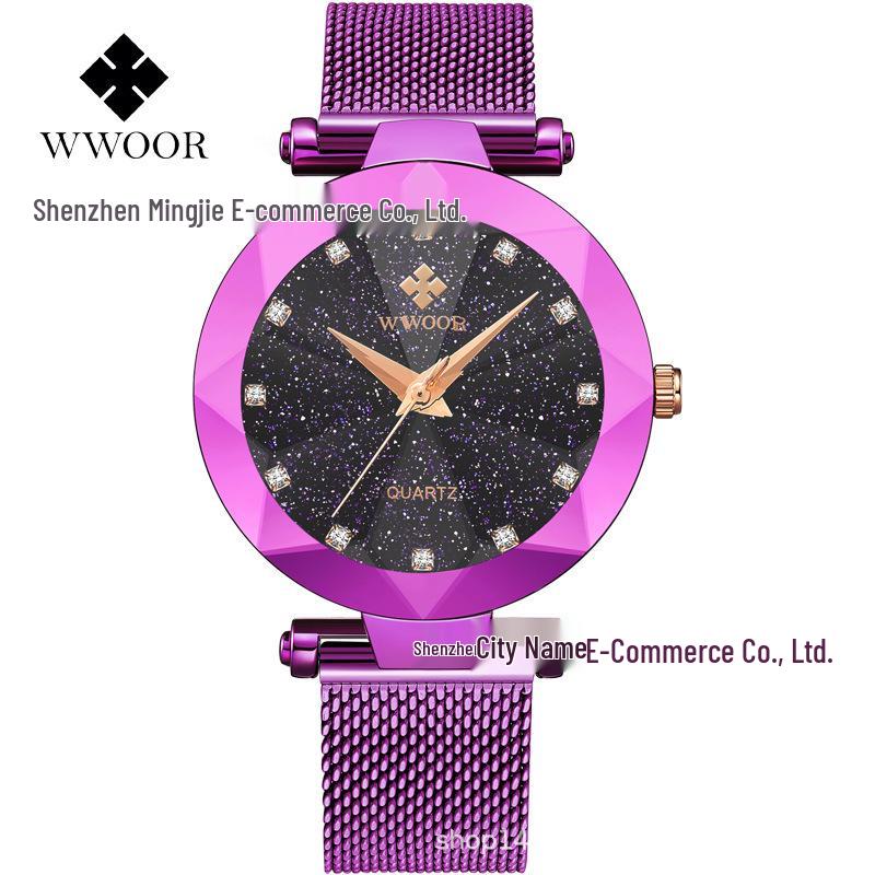WWOOR 8869 Women s Waterproof Mesh Strap Quartz Watch - Trendy & Casual Fashion фиолетовый ремень/фиолетового чехла