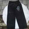 Jeans Harajuku com padrão bordado hip-hop solto grande, tendência da moda americana Y2K, jeans solto masculino, calças largas de rua