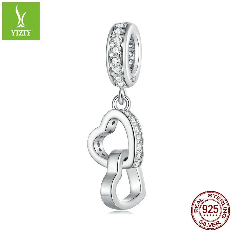 S925 Silver Heart Pendant, Simple Double Ring Love Diy Bracelet Beaded Scc2455