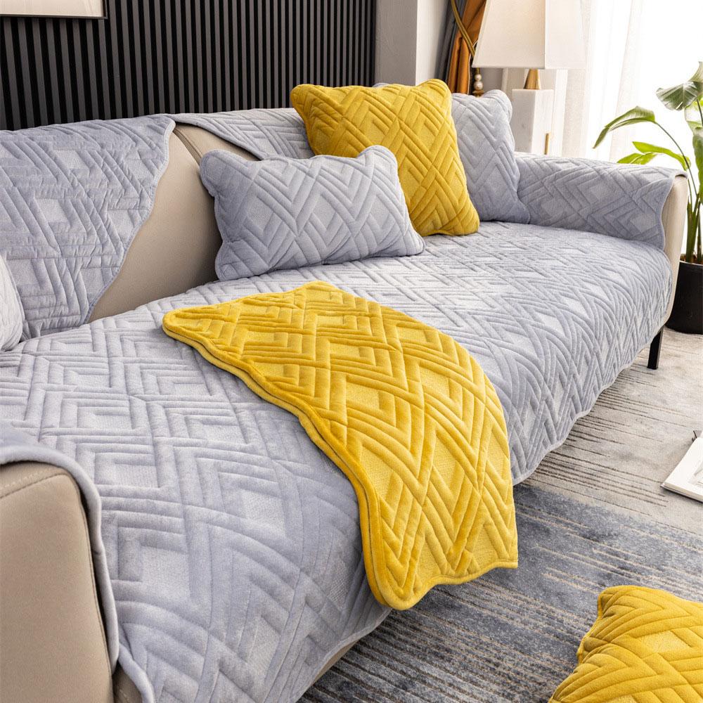 

Однотонный стеганый клетчатый утолщенный чехол для дивана на 2/3 места из молочного бархата для гостиной, чехол для углового дивана, защитный чехол для мягкой мебели 70x70cm 1pc