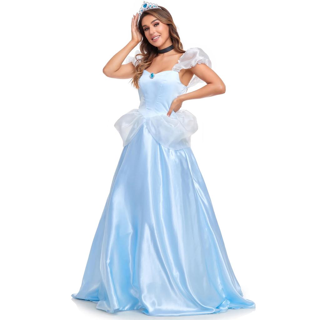 Women Cos Princess Cinderella Costume Fairy Tales Sexy Goddess Princess Cosplay Long Dress Hen Party Halloween Fancy Dress