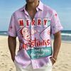Men's short sleeved shirt, Santa Claus printed short sleeved shirt, European and American holiday casual collar shirt