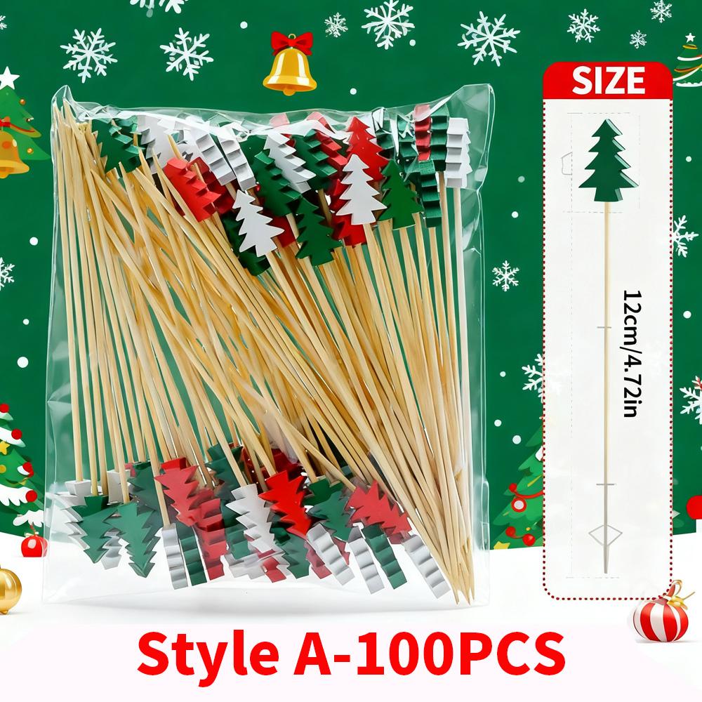 Affordable Disposable Bamboo Toothpicks 50/100PCS Christmas Fruit Picks Oral Care Interdental Cleaning Supplies