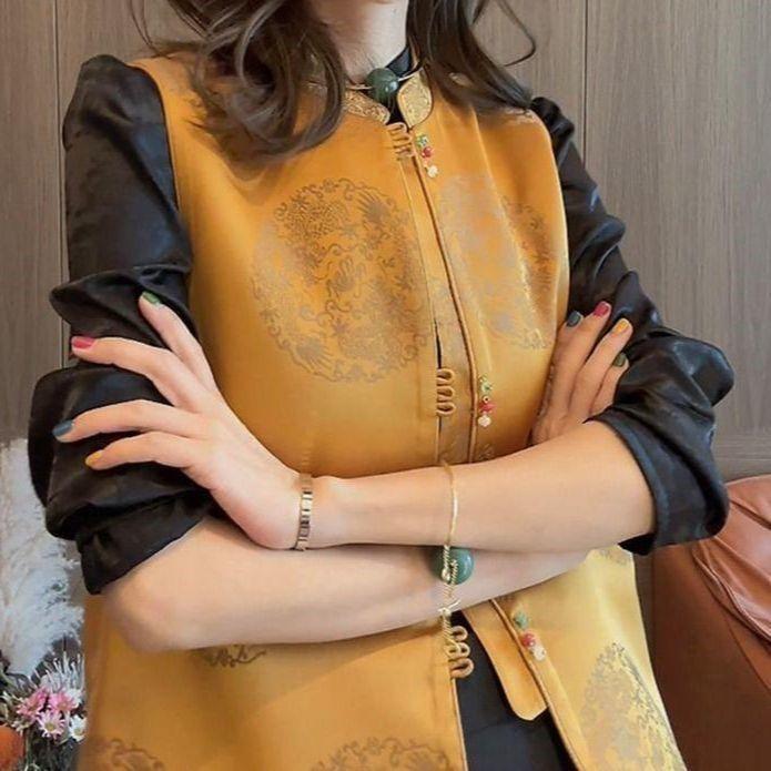 Women's vest new fashion spring and autumn models new retro style printed vest women