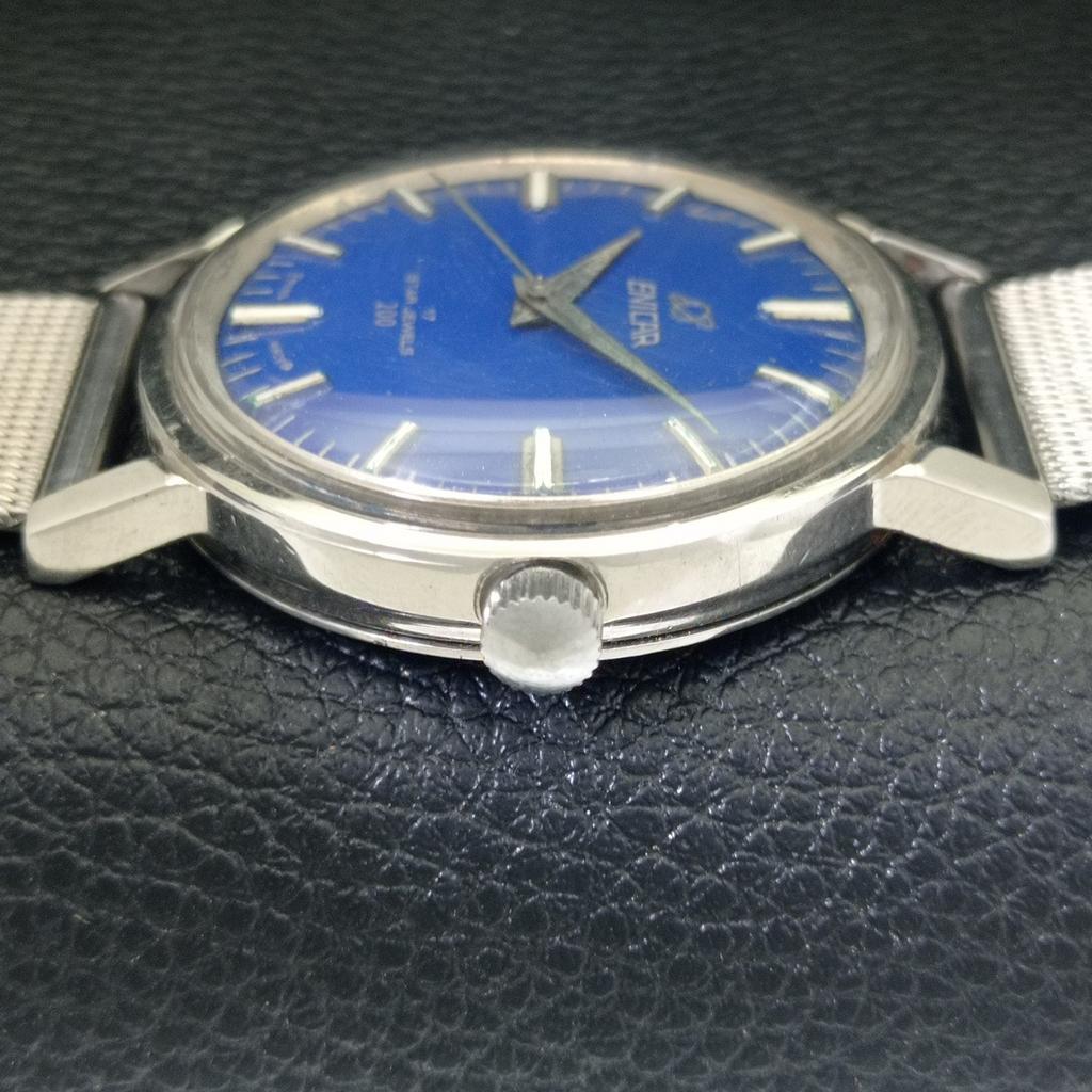 VINTAGE ENICAR STAR JEWELS HAND-WINDING 160 SWISS MENS BLUE DIAL WATCH a703862-1 R213f-a703862