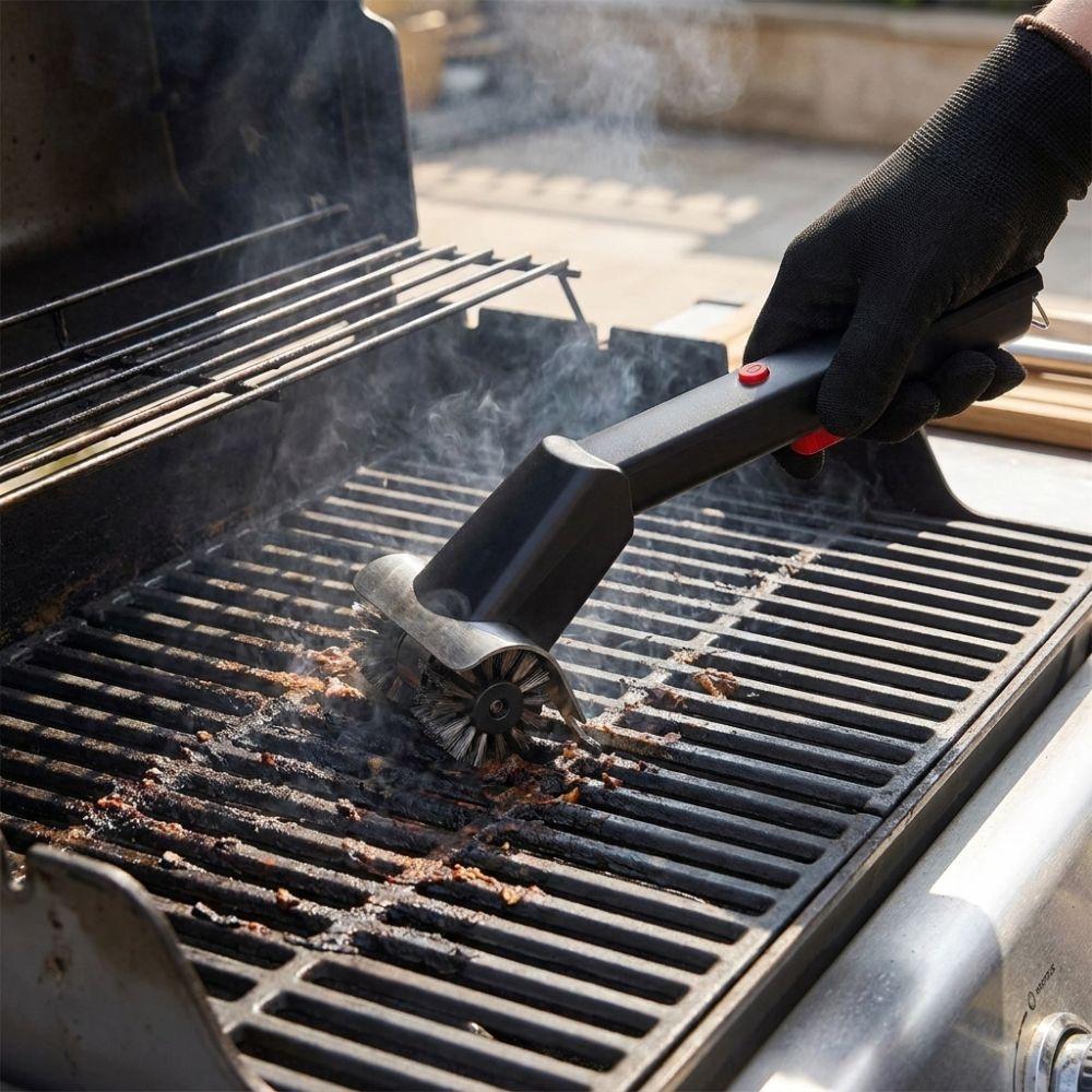 Stainless Steel Electric BBQ Cleaning Brush Double Wheel Rotating Barbecue Brush  Household