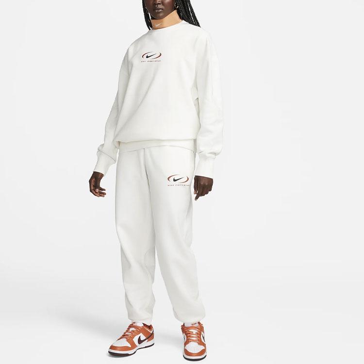 Nike Phoenix Fleece Colorblock Logo Print Jogger Knit Pants Women Bottoms White FN7716-133