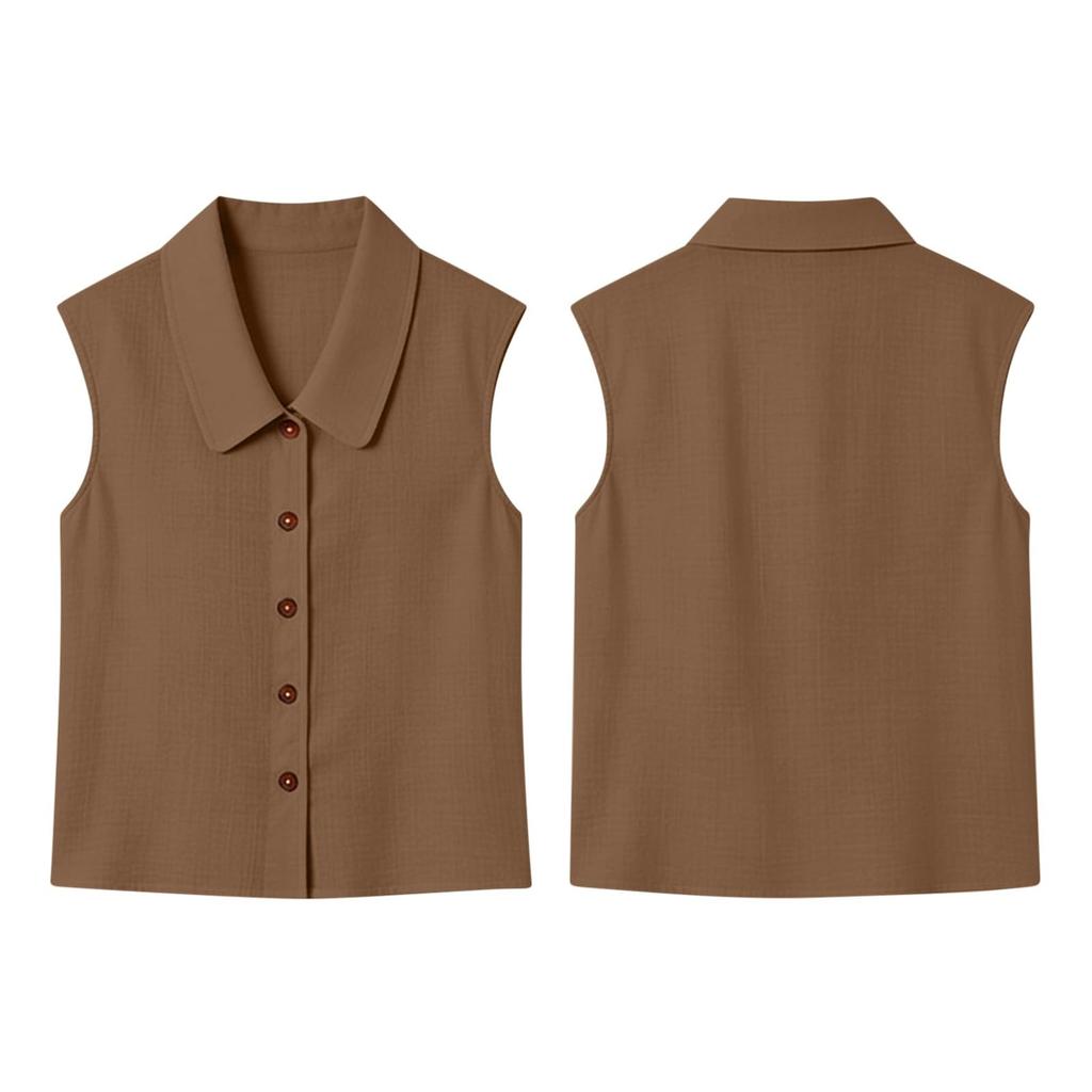 Women's Sleeveless Casual Shirt Button Down Collar Blouse Lightweight Summer Top Relaxed Fit Soft Fabric