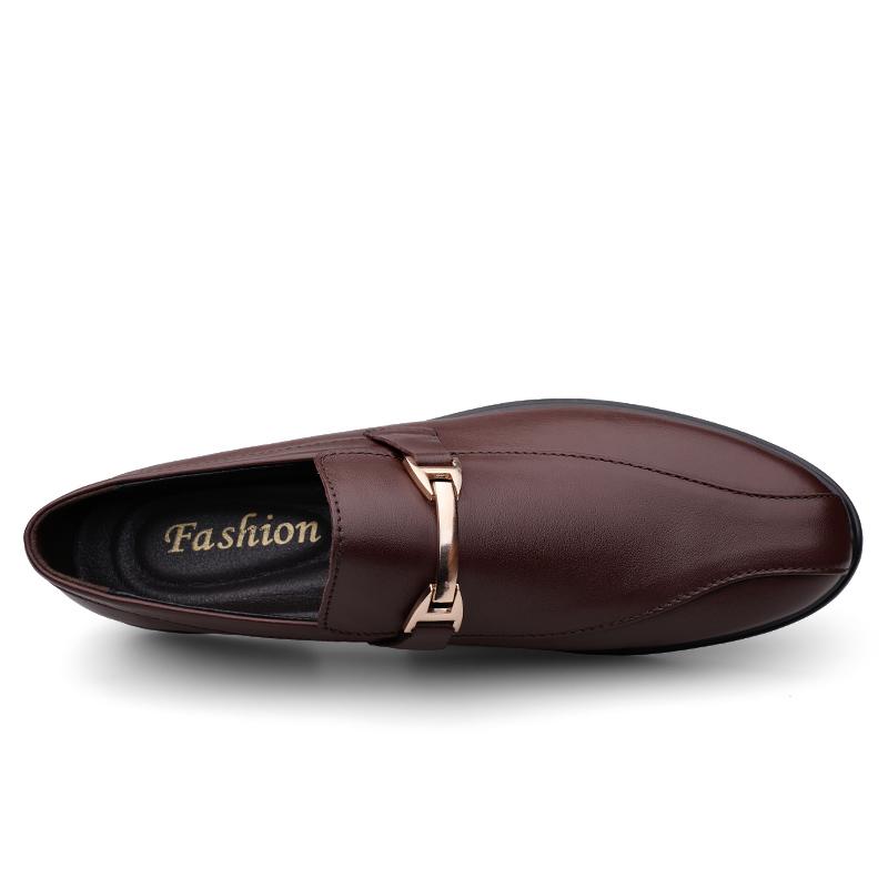Fashion Genuine Leather Low-heel Business Formal Casual Shoes Spring Autumn Metal Buckle Loafers Breathable Comfortable Men Moccasins