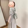 Petite Gray Hooded Long-Sleeve Dress for Women - New Autumn/Winter 2026 Korean Style Long Hoodie Dress