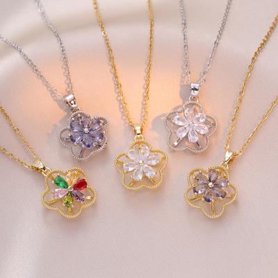 Kleurrijke Zirkoon Bloemen Hanger Ketting voor Vrouwen 2024 Nieuwe Rvs Ketting Sieraden Party Accessoires
