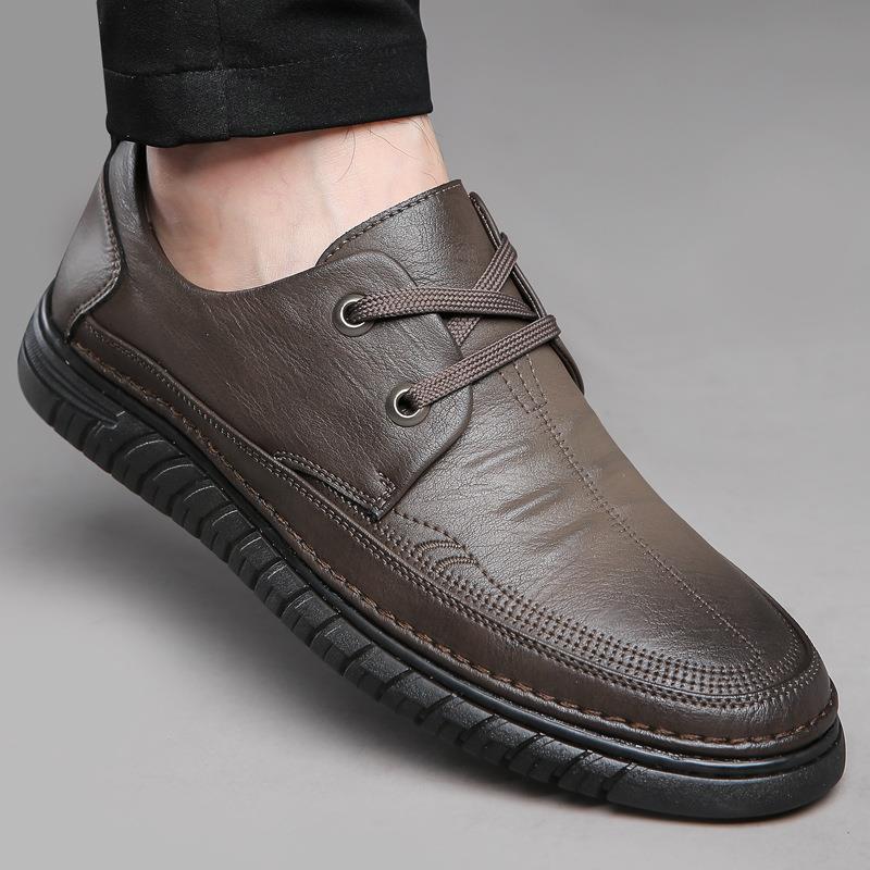 2025 Summer Men's Lace-up Soft Leather Casual Men's Shoes Hollow Rubber Sole Hole Shoes Hundred Towers Breathable Leather Sandals