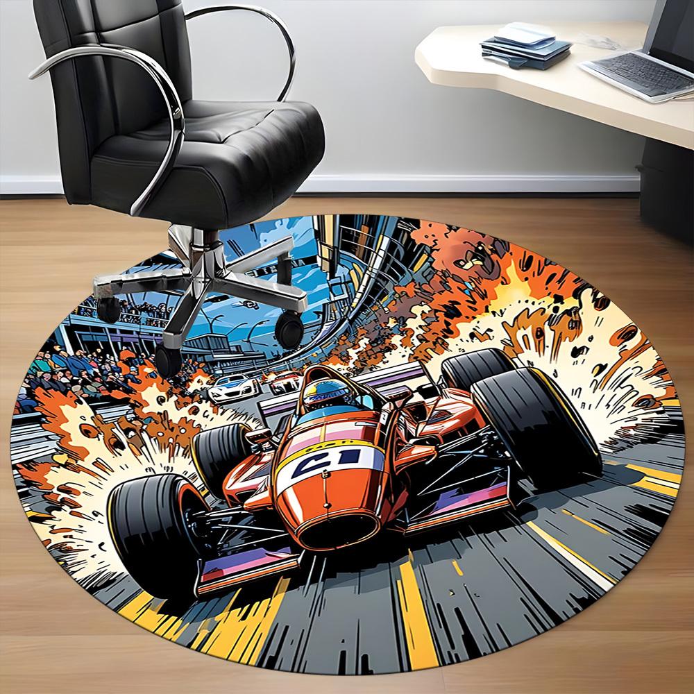 1PC Racing Speed Office Round Area Rug, Mat Suitable ForOffice, Under Office Chairs Bedroom Living Room Home Decor, Room Deco