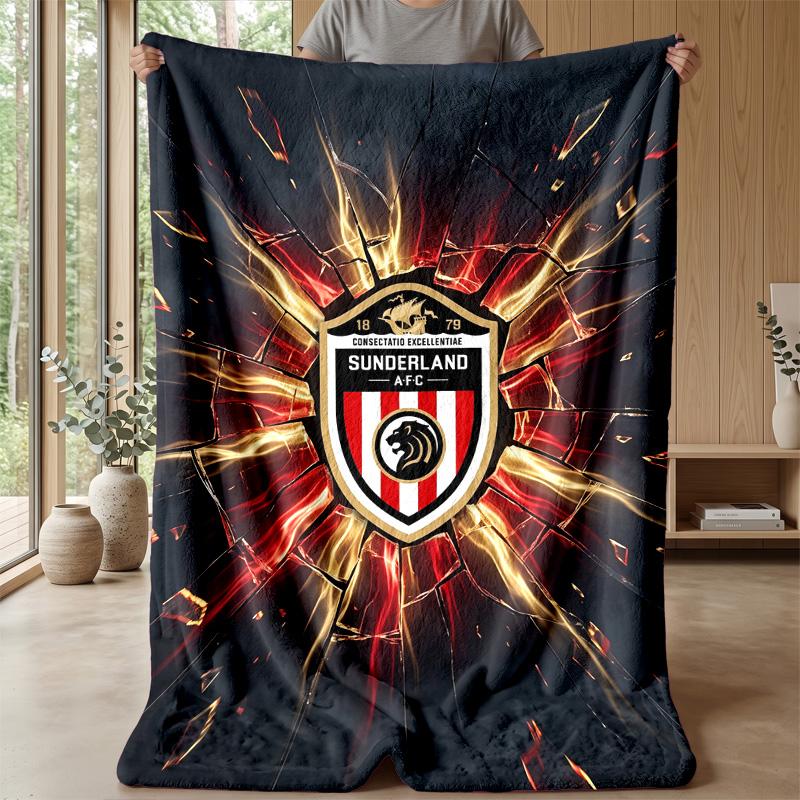 Sunderland Football Print Flannel Blanket, Soft Warm Lightweight Throw Blanket for Sofa Bed Camping