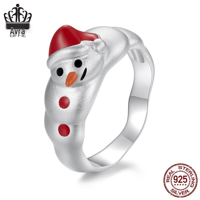 

Everle Sterling Silver Snowman Ring - Rhodium Plated Christmas Jewelry for Women Size 7 US