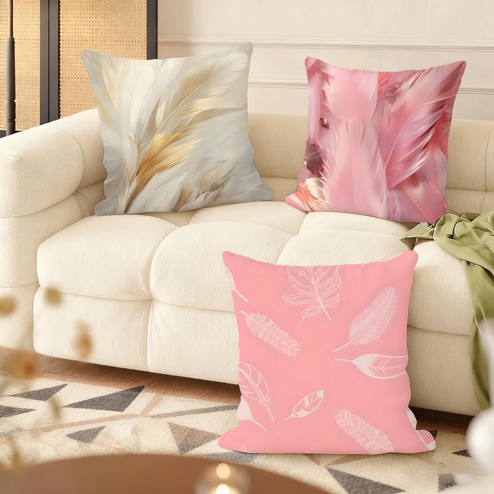 Luxury Pink Feather Print Cushion Cover Soft Plush Throw Pillow Cover DoubleSided Cushion Case Cozy Sofa Home Decor