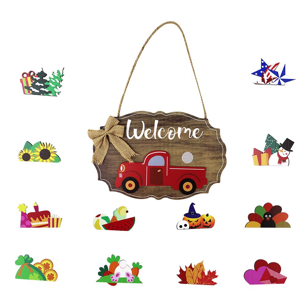 1 Set Pastoral Style Pendant Wooden Welcome Board Pendant Scene Adornment
