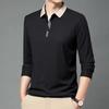 Frühling Herbst Herren Business Casual Langarmhemd Einfarbiges Poloshirt Atmungsaktiv Bequem Vielseitiges Oberteil